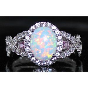 STUNNING WHITE OPAL & PINK SAPPHIRE INFINITY RING